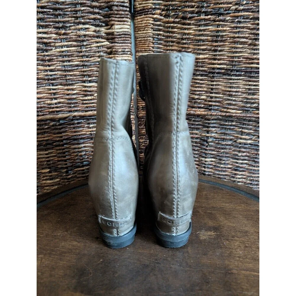 Sorel Joan of Arctic Wedge II Ankle Boots Leather Women's 7.5 Green Winter Fall